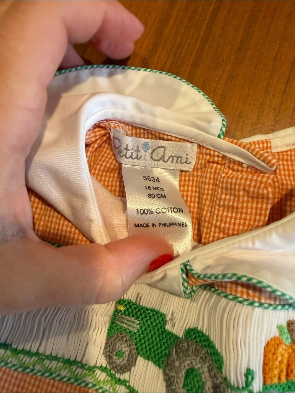 Embroidered Tractor Pumpkin Shortall - Orange Gingham fall Thanksgiving